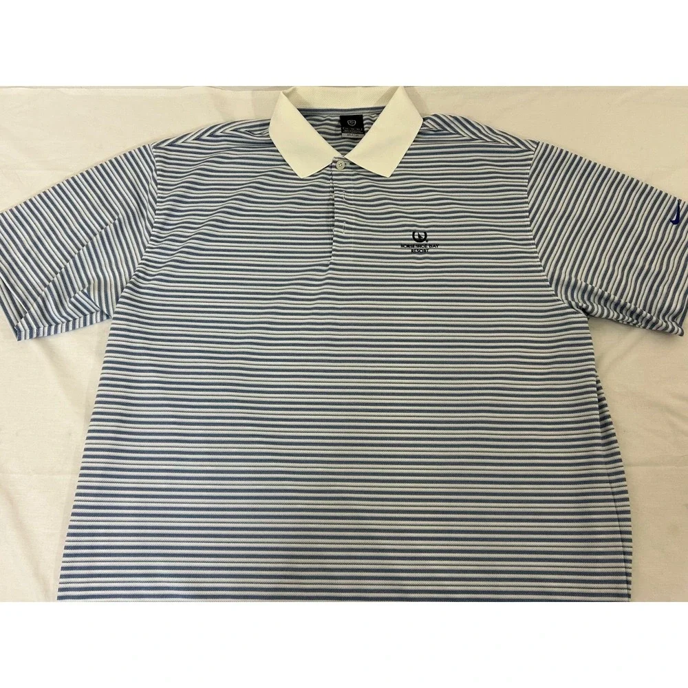 Nike Dri-Fit Golf Blue White Stripe Horeshoe Bay Resort Golf Course Shirt Sz XXL